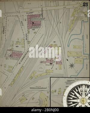 Bild 21 von Sanborn Fire Insurance Map aus Portland, Cumberland County, Maine. Im Jahr 1886. 35 Blatt(e). Bound, Amerika, Straßenkarte mit einem Kompass Aus Dem 19. Jahrhundert Stockfoto