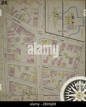 Bild 24 von Sanborn Fire Insurance Map aus Portland, Cumberland County, Maine. Im Jahr 1886. 35 Blatt(e). Bound, Amerika, Straßenkarte mit einem Kompass Aus Dem 19. Jahrhundert Stockfoto