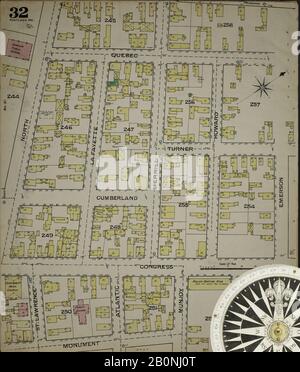 Bild 32 von Sanborn Fire Insurance Map aus Portland, Cumberland County, Maine. Im Jahr 1886. 35 Blatt(e). Bound, Amerika, Straßenkarte mit einem Kompass Aus Dem 19. Jahrhundert Stockfoto