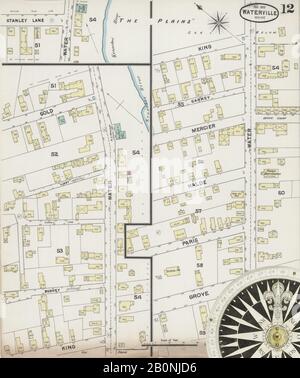 Bild 12 von Sanborn Fire Insurance Map aus Waterville, Kennebec County, Maine. Dez. 13 Blatt(e), Amerika, Straßenkarte mit einem Kompass Aus Dem 19. Jahrhundert Stockfoto