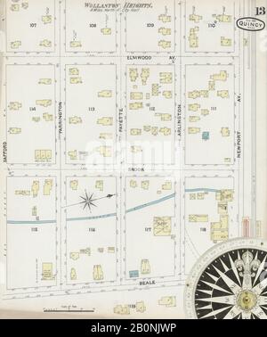 Bild 13 von Sanborn Fire Insurance Map aus Quincy, Norfolk County, Massachusetts. August 1891. 13 Blatt(e), Amerika, Straßenkarte mit einem Kompass Aus Dem 19. Jahrhundert Stockfoto