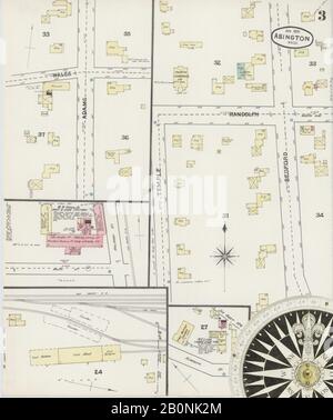 Bild 3 von Sanborn Fire Insurance Map aus Abington, Plymouth County, Massachusetts. Apr. 6 Blatt(e), Amerika, Straßenkarte mit einem Kompass Aus Dem 19. Jahrhundert Stockfoto