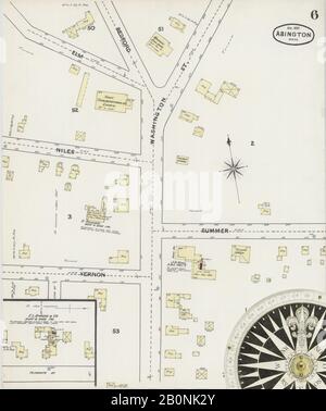 Bild 6 von Sanborn Fire Insurance Map aus Abington, Plymouth County, Massachusetts. Apr. 6 Blatt(e), Amerika, Straßenkarte mit einem Kompass Aus Dem 19. Jahrhundert Stockfoto