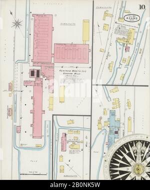 Bild 10 von Sanborn Fire Insurance Map aus Adams, Berkshire County, Massachusetts. Feb. 10 Blatt(e), Amerika, Straßenkarte mit einem Kompass Aus Dem 19. Jahrhundert Stockfoto