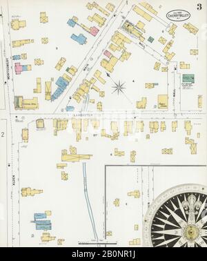 Bild 3 von Sanborn Fire Insurance Map aus Cherry Valley, Otsego County, New York. Juli 1898. 3 Blatt(e), Amerika, Straßenkarte mit einem Kompass Aus Dem 19. Jahrhundert