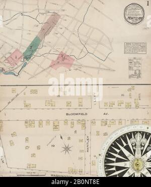 Bild 1 von Sanborn Fire Insurance Map aus Montclair, Essex County, New Jersey. März 1885. 4 Blatt(e), Amerika, Straßenkarte mit einem Kompass Aus Dem 19. Jahrhundert Stockfoto