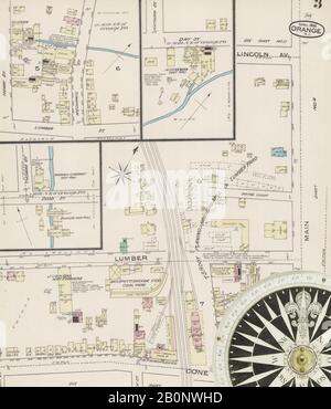 Bild 3 von Sanborn Fire Insurance Map aus Orange, Essex County, New Jersey. Apr. 1885. 12 Blatt(e), Amerika, Straßenkarte mit einem Kompass Aus Dem 19. Jahrhundert Stockfoto