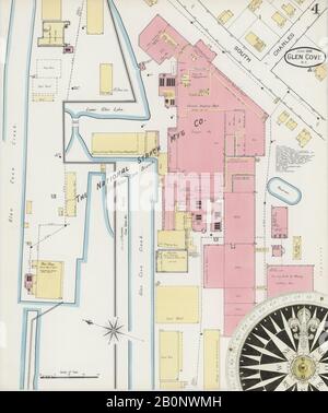 Bild 4 von Sanborn Fire Insurance Map aus Glen Cove, Nassau-County, New York. Juni 1893. 5 Blatt(e), Amerika, Straßenkarte mit einem Kompass Aus Dem 19. Jahrhundert Stockfoto