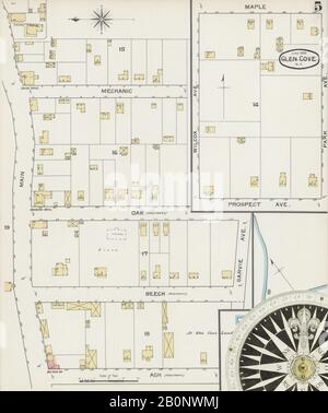 Bild 5 von Sanborn Fire Insurance Map aus Glen Cove, Nassau-County, New York. Juni 1893. 5 Blatt(e), Amerika, Straßenkarte mit einem Kompass Aus Dem 19. Jahrhundert Stockfoto