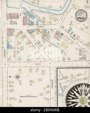 Bild 1 von Sanborn Fire Insurance Map aus Holley, Orleans County, New York. November 1885. 2 Blatt(e), Amerika, Straßenkarte mit einem Kompass Aus Dem 19. Jahrhundert Stockfoto