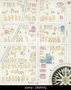 Bild 17 von Sanborn Fire Insurance Map aus Ithaca, Tompkins County, New York. Juni 1898. 31 Blatt(e), Amerika, Straßenkarte mit einem Kompass Aus Dem 19. Jahrhundert Stockfoto