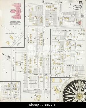 Bild 13 von Sanborn Fire Insurance Map aus Jamaika, Queens County, New York. Februar 1897. 13 Blatt(e), Amerika, Straßenkarte mit einem Kompass Aus Dem 19. Jahrhundert Stockfoto