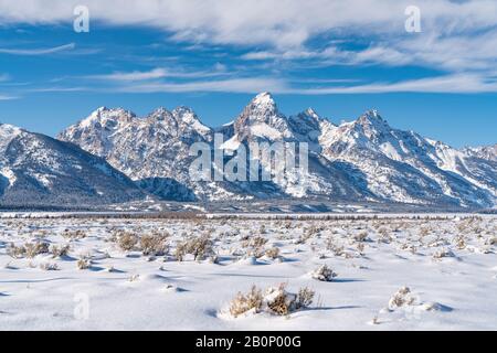 Winter in der Teton Mountain Range Stockfoto