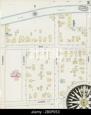 Bild 2 von Sanborn Fire Insurance Map aus Albion, Orleans County, New York. Sep. 8 Blatt(e), Amerika, Straßenkarte mit einem Kompass Aus Dem 19. Jahrhundert Stockfoto