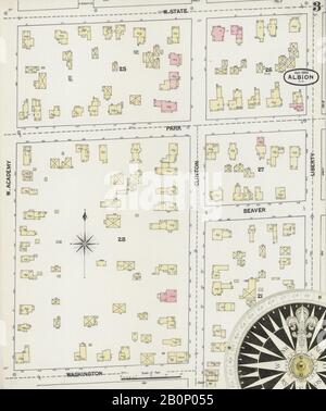 Bild 3 von Sanborn Fire Insurance Map aus Albion, Orleans County, New York. Sep. 8 Blatt(e), Amerika, Straßenkarte mit einem Kompass Aus Dem 19. Jahrhundert Stockfoto