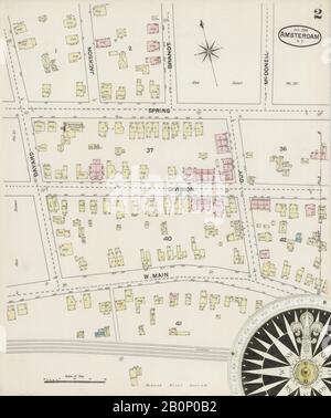 Bild 2 von Sanborn Fire Insurance Map aus Amsterdam, Montgomery County, New York. Januar 1888. 24 Blatt(e), Amerika, Straßenkarte mit einem Kompass Aus Dem 19. Jahrhundert Stockfoto