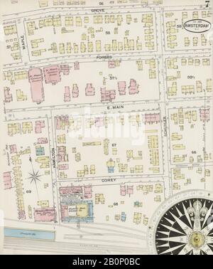 Bild 7 von Sanborn Fire Insurance Map aus Amsterdam, Montgomery County, New York. Januar 1888. 24 Blatt(e), Amerika, Straßenkarte mit einem Kompass Aus Dem 19. Jahrhundert Stockfoto