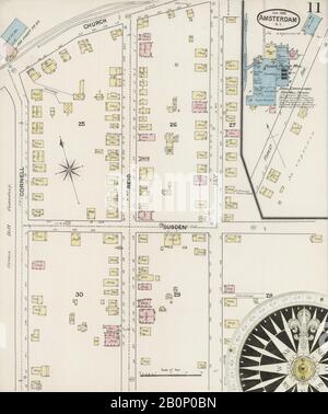 Bild 11 von Sanborn Fire Insurance Map aus Amsterdam, Montgomery County, New York. Januar 1888. 24 Blatt(e), Amerika, Straßenkarte mit einem Kompass Aus Dem 19. Jahrhundert Stockfoto