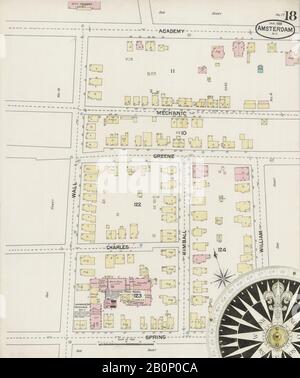 Bild 18 von Sanborn Fire Insurance Map aus Amsterdam, Montgomery County, New York. Januar 1888. 24 Blatt(e), Amerika, Straßenkarte mit einem Kompass Aus Dem 19. Jahrhundert Stockfoto