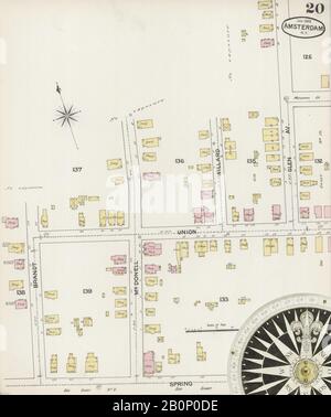 Bild 20 von Sanborn Fire Insurance Map aus Amsterdam, Montgomery County, New York. Januar 1888. 24 Blatt(e), Amerika, Straßenkarte mit einem Kompass Aus Dem 19. Jahrhundert Stockfoto