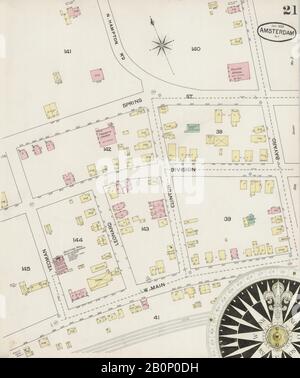 Bild 21 von Sanborn Fire Insurance Map aus Amsterdam, Montgomery County, New York. Januar 1888. 24 Blatt(e), Amerika, Straßenkarte mit einem Kompass Aus Dem 19. Jahrhundert Stockfoto