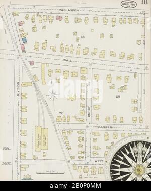 Bild 18 von Sanborn Fire Insurance Map aus Auburn, Cayuga County, New York. Juni 1886. 23 Blatt(e), Amerika, Straßenkarte mit einem Kompass Aus Dem 19. Jahrhundert Stockfoto