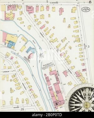 Bild 6 von Sanborn Fire Insurance Map aus Auburn, Cayuga County, New York. Apr. 1898. 30 Blatt(e), Amerika, Straßenkarte mit einem Kompass Aus Dem 19. Jahrhundert Stockfoto
