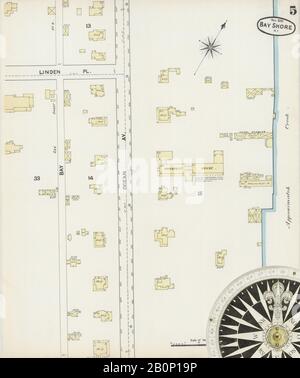 Bild 5 von Sanborn Fire Insurance Map aus Bay Shore, Suffolk County, New York. Nov 1890. 6 Blatt(e), Amerika, Straßenkarte mit einem Kompass Aus Dem 19. Jahrhundert Stockfoto