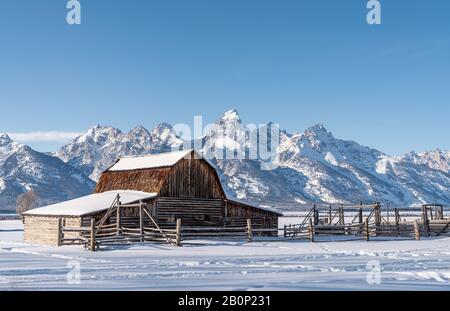 Winter in der Teton Mountain Range Stockfoto