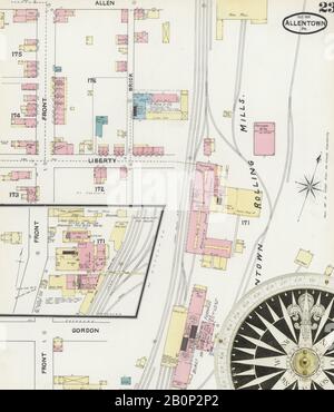 Bild 23 von Sanborn Fire Insurance Map aus Allentown, Lehigh County, Pennsylvania. Okt. 32 Blatt(e), Amerika, Straßenkarte mit einem Kompass Aus Dem 19. Jahrhundert Stockfoto