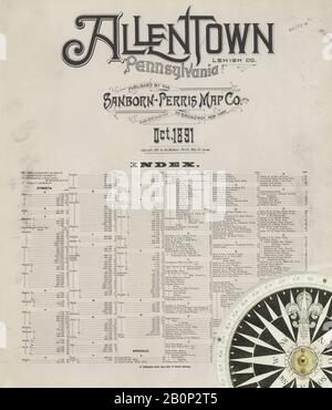 Bild 32 von Sanborn Fire Insurance Map aus Allentown, Lehigh County, Pennsylvania. Okt. 32 Blatt(e), Amerika, Straßenkarte mit einem Kompass Aus Dem 19. Jahrhundert Stockfoto