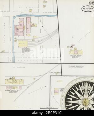 Bild 22 von Sanborn Fire Insurance Map aus Altoona, Blair County, Pennsylvania. Januar 1888. 23 Blatt(e), Amerika, Straßenkarte mit einem Kompass Aus Dem 19. Jahrhundert Stockfoto