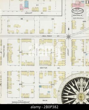 Bild 11 von Sanborn Fire Insurance Map aus Ashland, Schuylkill County, Pennsylvania. August 1891. 11 Blatt(e). Umfasst Locust Dale, Girardville, Gordon, Centralia, Amerika, Straßenkarte mit einem Kompass Aus Dem 19. Jahrhundert Stockfoto
