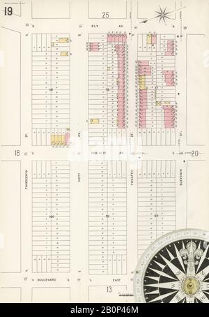 Bild 20 von Sanborn Fire Insurance Map aus Queens, Queens County, New York. 1898-1903: Bd. 1, 1898. 98 Blatt(e). Bound, Amerika, Straßenkarte mit einem Kompass Aus Dem 19. Jahrhundert Stockfoto