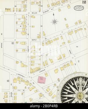 Bild 12 von Sanborn Fire Insurance Map aus Butler, Butler County, Pennsylvania. Sep. 14 Blatt(e), Amerika, Straßenkarte mit einem Kompass Aus Dem 19. Jahrhundert Stockfoto