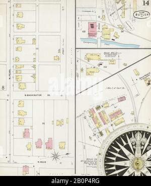 Bild 14 von Sanborn Fire Insurance Map aus Butler, Butler County, Pennsylvania. Sep. 14 Blatt(e), Amerika, Straßenkarte mit einem Kompass Aus Dem 19. Jahrhundert Stockfoto