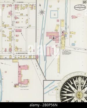 Bild 16 von Sanborn Fire Insurance Map aus Chambersburg, Franklin County, Pennsylvania. Okt 1894. 17 Blatt(e), Amerika, Straßenkarte mit einem Kompass Aus Dem 19. Jahrhundert Stockfoto