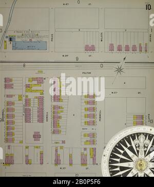 Bild 11 von Sanborn Fire Insurance Map aus Chester, Delaware County, Pennsylvania. 1898. 56 Blatt(e). Bound, Amerika, Straßenkarte mit einem Kompass Aus Dem 19. Jahrhundert Stockfoto