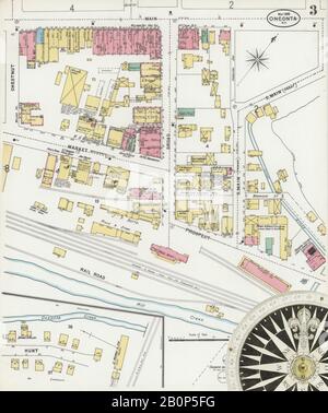 Bild 3 von Sanborn Fire Insurance Map aus Oneonta, Otsego County, New York. Mai 1898. 12 Blatt(e), Amerika, Straßenkarte mit einem Kompass Aus Dem 19. Jahrhundert Stockfoto