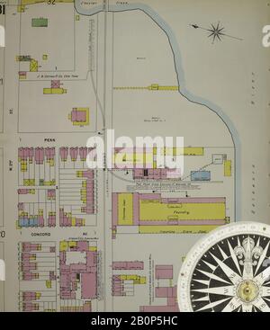 Bild 32 von Sanborn Fire Insurance Map aus Chester, Delaware County, Pennsylvania. 1898. 56 Blatt(e). Bound, Amerika, Straßenkarte mit einem Kompass Aus Dem 19. Jahrhundert Stockfoto