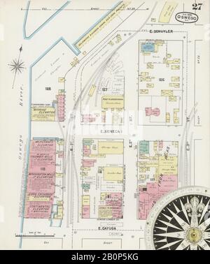 Bild 27 von Sanborn Fire Insurance Map aus Oswego, Oswego County, New York. August 1890. 31 Blatt(e), Amerika, Straßenkarte mit einem Kompass Aus Dem 19. Jahrhundert Stockfoto