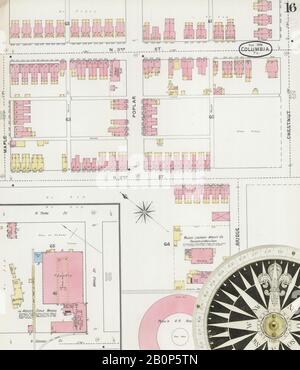 Bild 16 von Sanborn Fire Insurance Map aus Columbia, Lancaster County, Pennsylvania. August 1894. 17 Blatt(e), Amerika, Straßenkarte mit einem Kompass Aus Dem 19. Jahrhundert Stockfoto