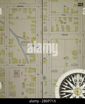 Bild 23 von Sanborn Fire Insurance Map aus Erie, Erie County, Pennsylvania. Im Jahre 1888. 36 Blatt(e). Bound, Amerika, Straßenkarte mit einem Kompass Aus Dem 19. Jahrhundert Stockfoto