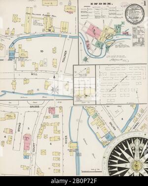 Bild 1 von Sanborn Fire Insurance Map aus Pulaski, Oswego County, New York. Juli 1890. 3 Blatt(e), Amerika, Straßenkarte mit einem Kompass Aus Dem 19. Jahrhundert Stockfoto