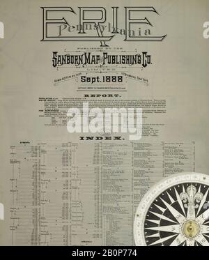 Bild 36 von Sanborn Fire Insurance Map aus Erie, Erie County, Pennsylvania. Im Jahre 1888. 36 Blatt(e). Bound, Amerika, Straßenkarte mit einem Kompass Aus Dem 19. Jahrhundert Stockfoto