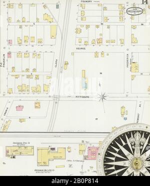 Bild 14 von Sanborn Fire Insurance Map aus Greensburg, Westmoreland County, Pennsylvania. Januar 1897. 15 Blatt(e), Amerika, Straßenkarte mit einem Kompass Aus Dem 19. Jahrhundert Stockfoto