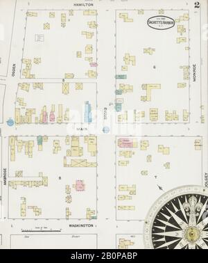 Bild 2 von Sanborn Fire Insurance Map aus Sackets Harbor, Jefferson County, New York. Juni 1890. 3 Blatt(e), Amerika, Straßenkarte mit einem Kompass Aus Dem 19. Jahrhundert Stockfoto