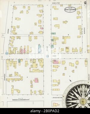 Bild 2 von Sanborn Fire Insurance Map aus Sackets Harbor, Jefferson County, New York. Okt. 3 Blatt(e), Amerika, Straßenkarte mit einem Kompass Aus Dem 19. Jahrhundert Stockfoto