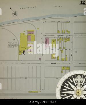 Bild 13 von Sanborn Fire Insurance Map aus Johnstown, Cambria County, Pennsylvania. Im Jahr 1895. 52 Blatt(e). Bound, Amerika, Straßenkarte mit einem Kompass Aus Dem 19. Jahrhundert Stockfoto