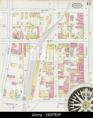 Bild 11 von Sanborn Fire Insurance Map aus Saratoga, Saratoga County, New York. Mai 1895. 30 Blatt(e), Amerika, Straßenkarte mit einem Kompass Aus Dem 19. Jahrhundert Stockfoto